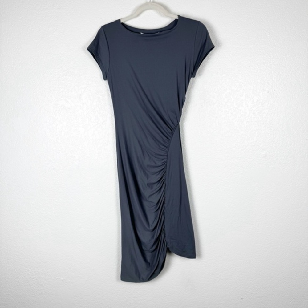 Susana Monaco Dark Gray Asymmetrical Ruched Bodycon Dress Size Medium